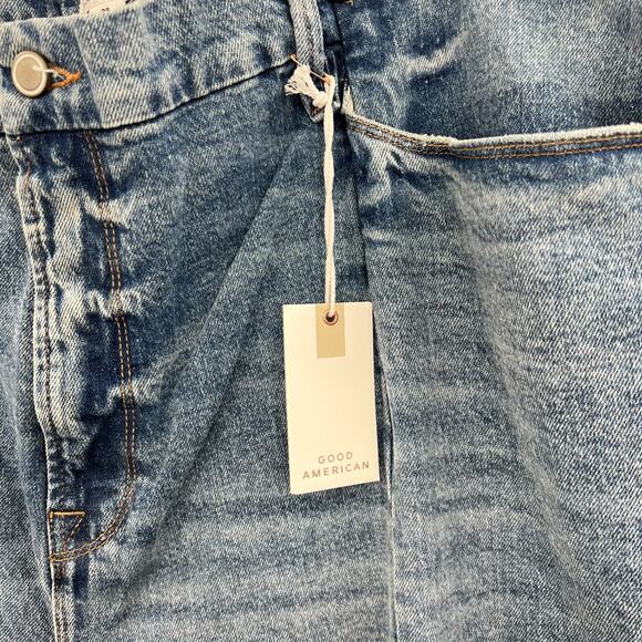 Good American Good Boy Straight Jeans Indigo678‎ Distressed Blue Plus Size 28 - Picture 11 of 13